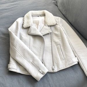 H&M sherpa faux leather jacket - grey taupe beige